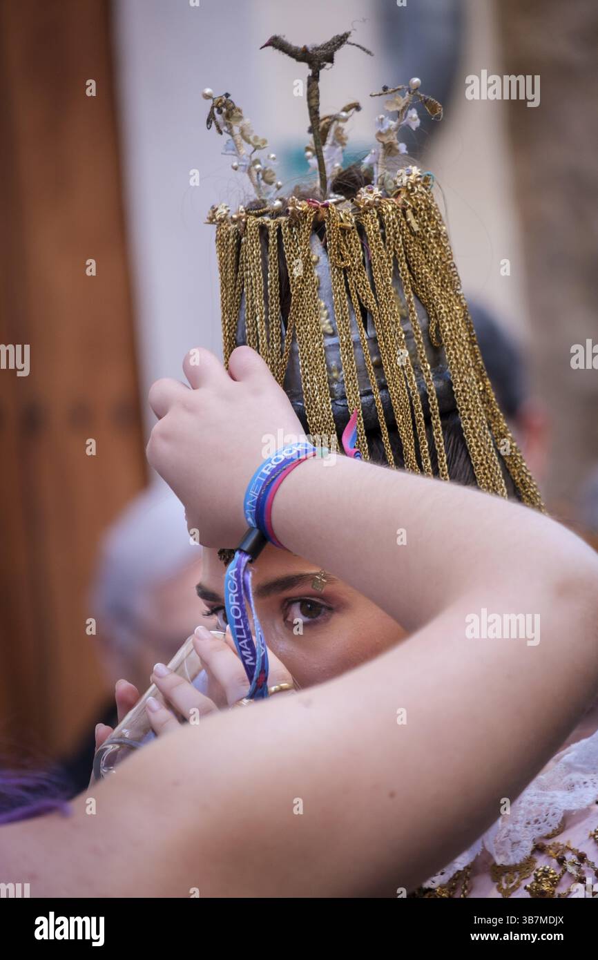 Danza delle Aquile e Sant Joan Pelos, processione del Corpus Christi, Pollensa, Maiorca, Isole Baleari, Spagna, Europa Foto Stock