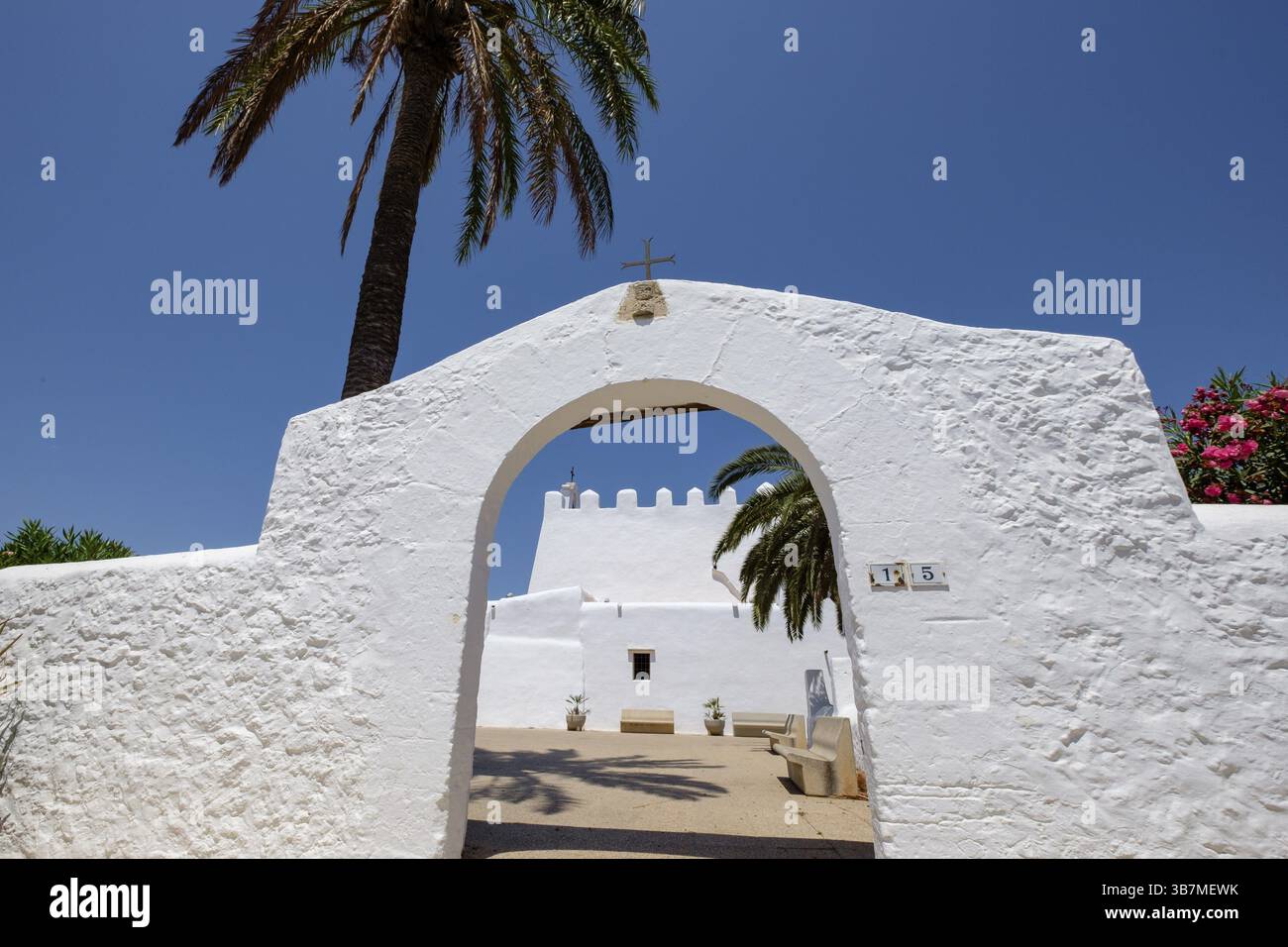 Iglesia de Sant Jordi, originaria del siglo XV, Sant Jordi de Ses Salines, Ibiza, Isole baleari, Spagna, Europa Foto Stock