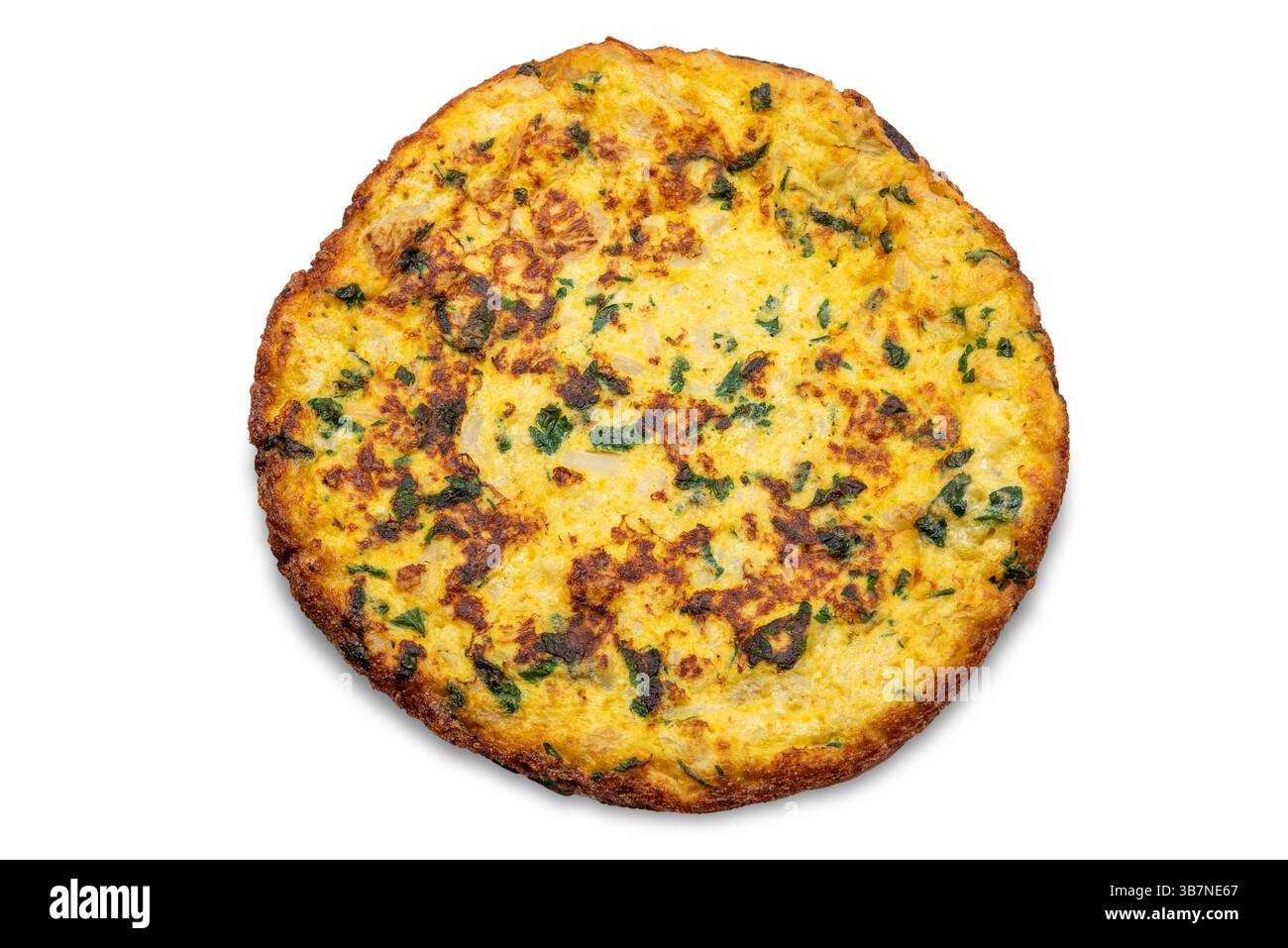 Omelette con prezzemolo isolato su bianco con percorso di ritaglio incluso Foto Stock