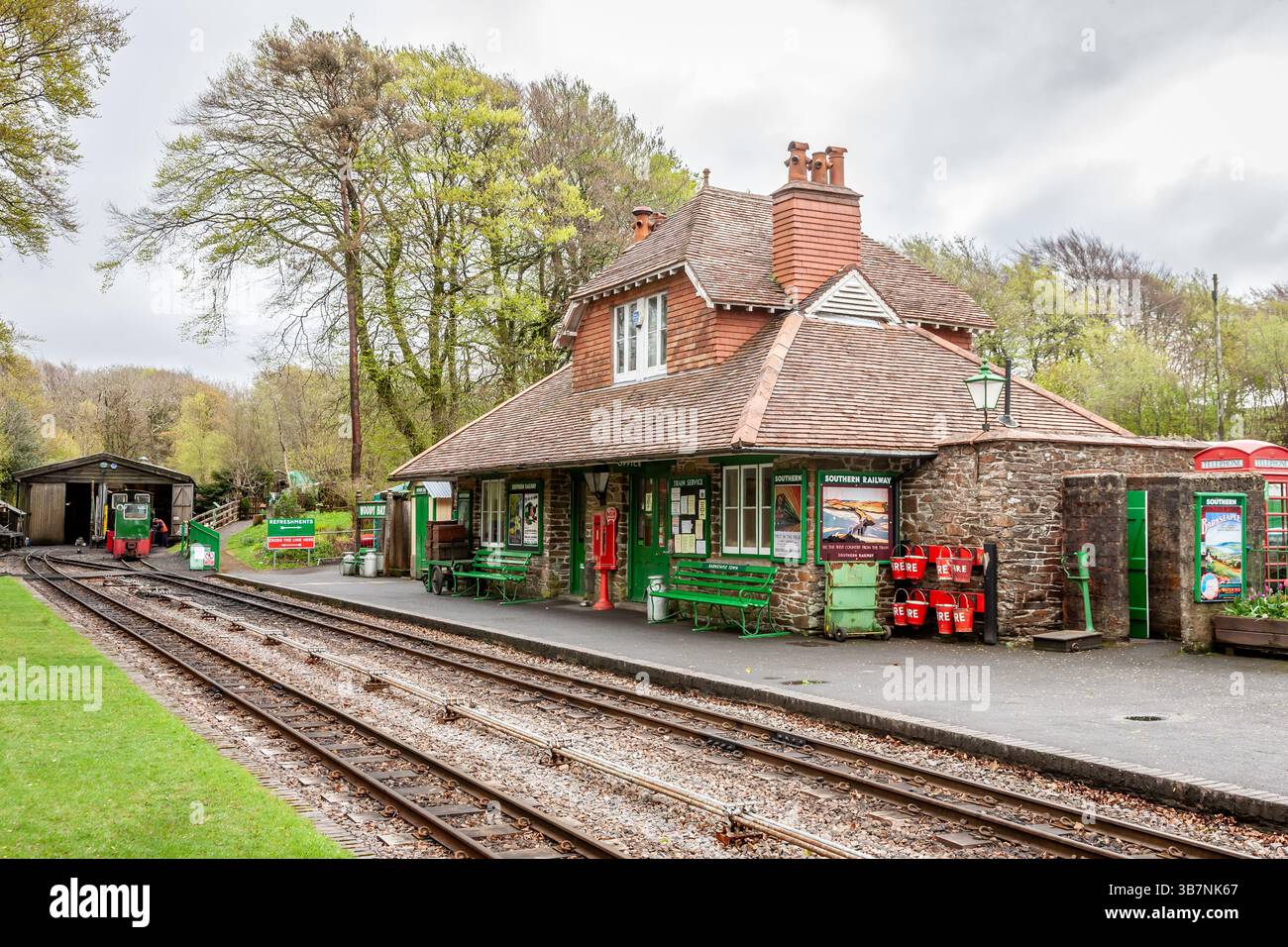 Edificio della stazione, Woody Bay, Lynton and Barnstaple Railway, Devon, Inghilterra, Regno Unito Foto Stock