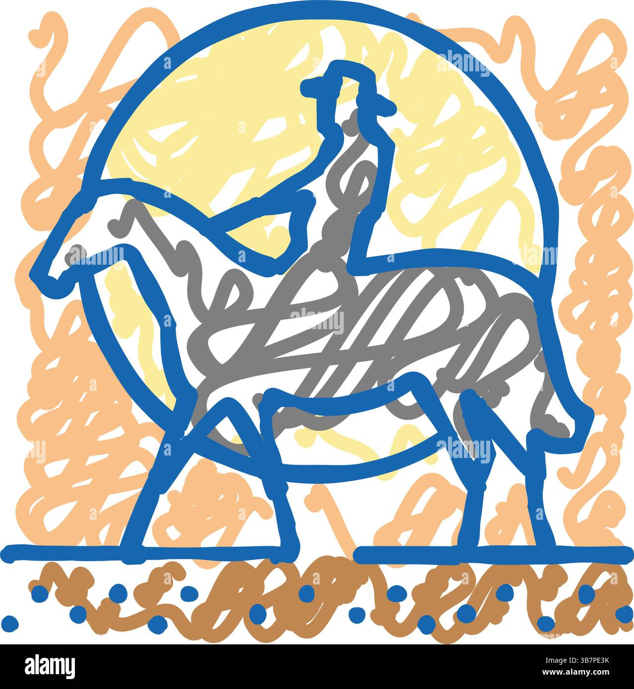 giro a cavallo dei cowboy occidentali sull'icona del tramonto Illustrazione Vettoriale