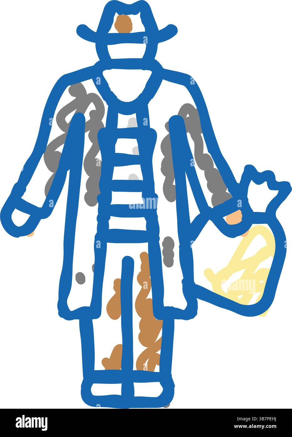 illustrazione a forma di doodle con l'icona di bandit Illustrazione Vettoriale