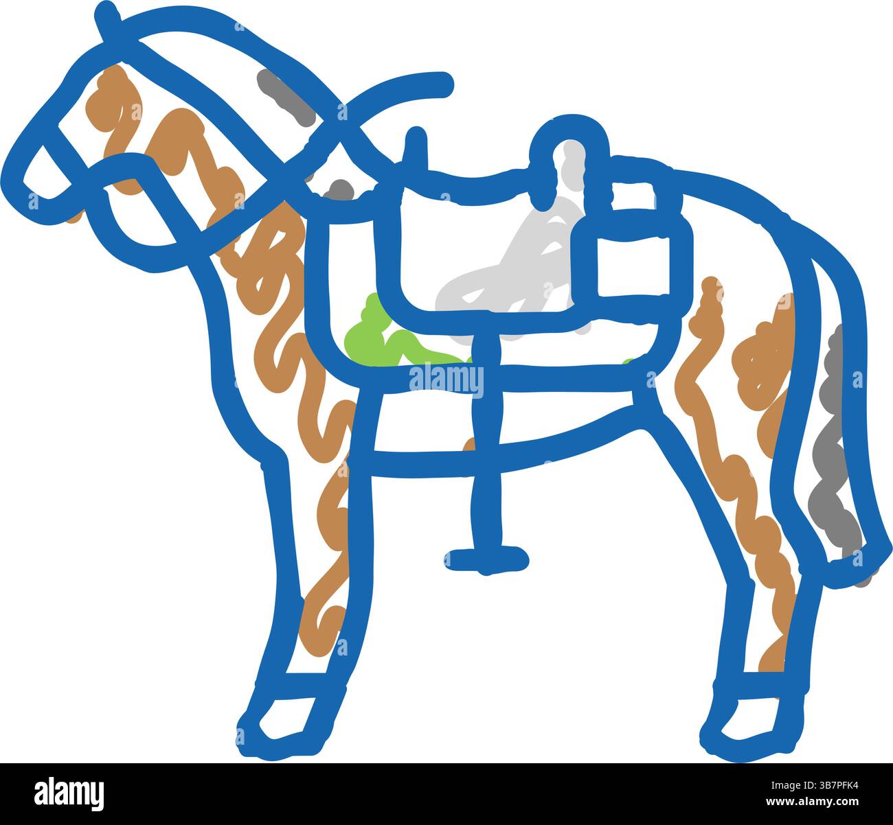 illustrazione a forma di doodle con l'icona di un animale cavallo Illustrazione Vettoriale
