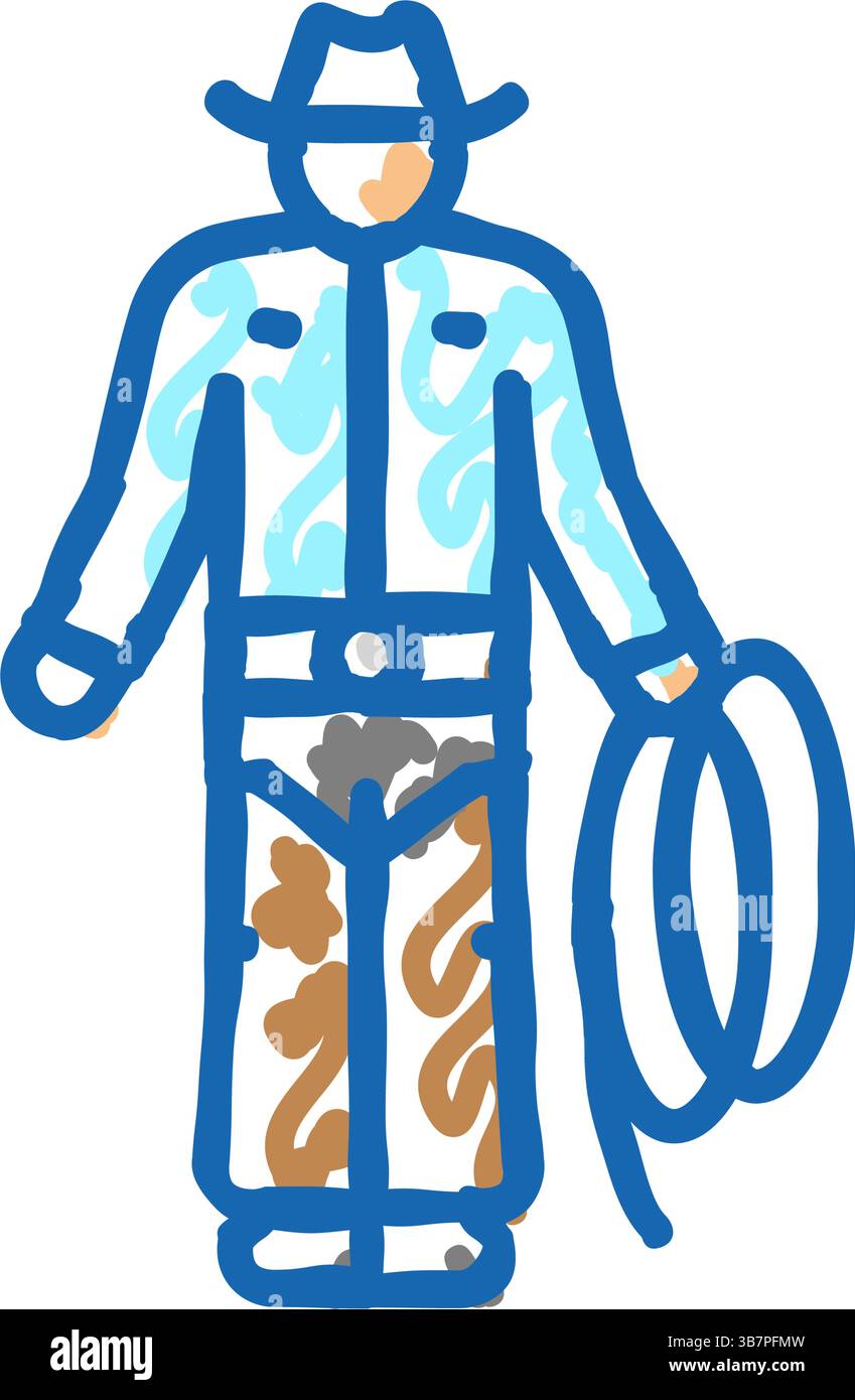 illustrazione a forma di doodle con l'icona di un uomo western da cowboy Illustrazione Vettoriale
