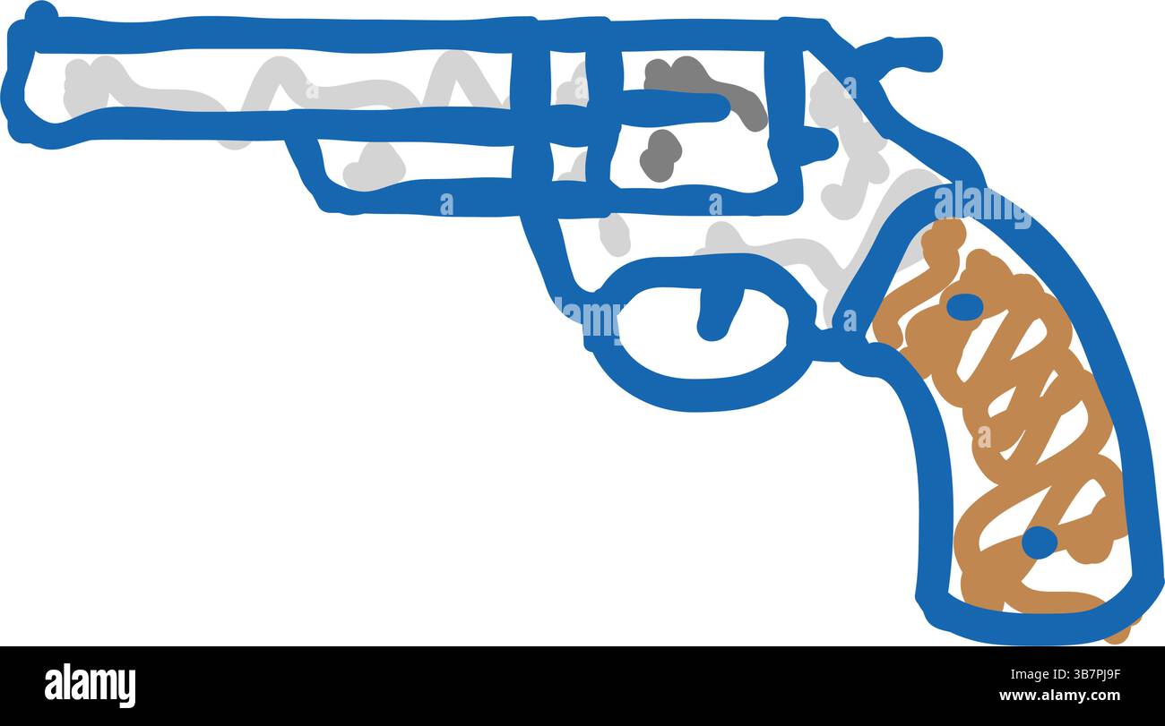 illustrazione del doodle con l'icona del revolver della pistola Illustrazione Vettoriale