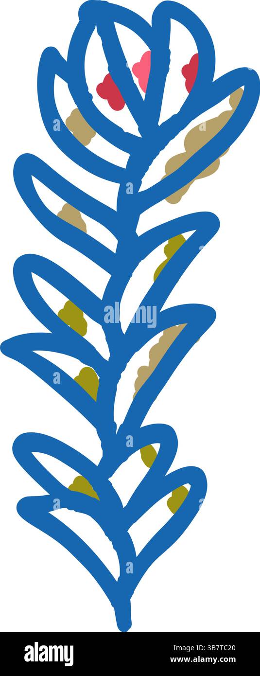 illustrazione doodle con icona rotala rotundifolia alghe Illustrazione Vettoriale