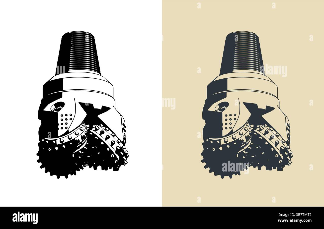 Illustrazioni vettoriali stilizzate di una punta da trapano per olio a tre coni Illustrazione Vettoriale