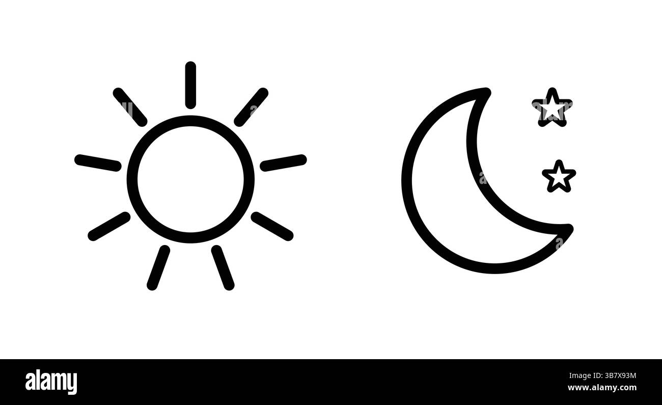 Icone Sole e Luna Un contrasto visivo distinto e significativo tra giorno e notte Illustrazione Vettoriale