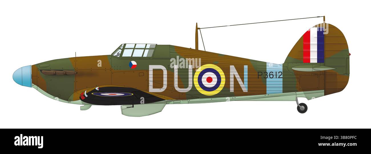 Hawker Hurricane Mk.i (P3612) pilotato da Ján Ambruš del 312th Squadron RAF, ottobre 1940 Foto Stock