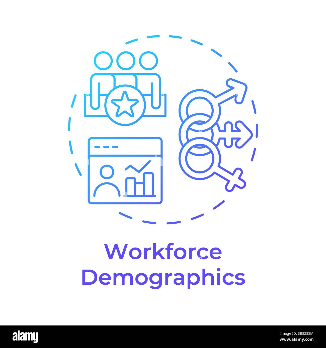 Icona del concetto di gradiente blu dei dati demografici della forza lavoro Illustrazione Vettoriale