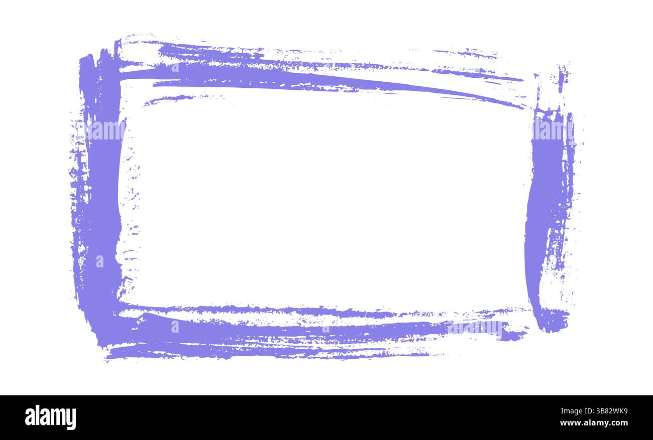 Cornice rettangolare viola grunge disegnata a mano. Tratto di pennello rettangolo dipinto a mano isolato su sfondo bianco Illustrazione Vettoriale