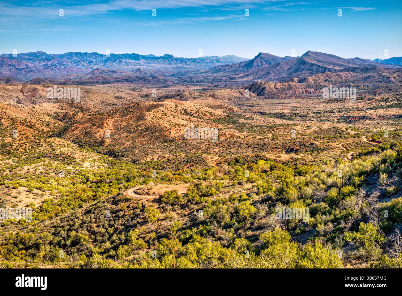 Hutch Gulch, Mustang Hills, Black Hills in lontananza, vista da Bloody Basin Road, Tonto National Forest, Arizona, USA Foto Stock