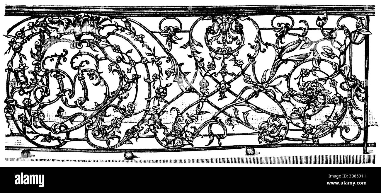 Ringhiera per balconi a figura, Vienna, XVIII secolo. Pubblicazione del libro Meyers Konversations-Lexikon, volume 7, Lipsia, Germania, 1910, Europa Foto Stock