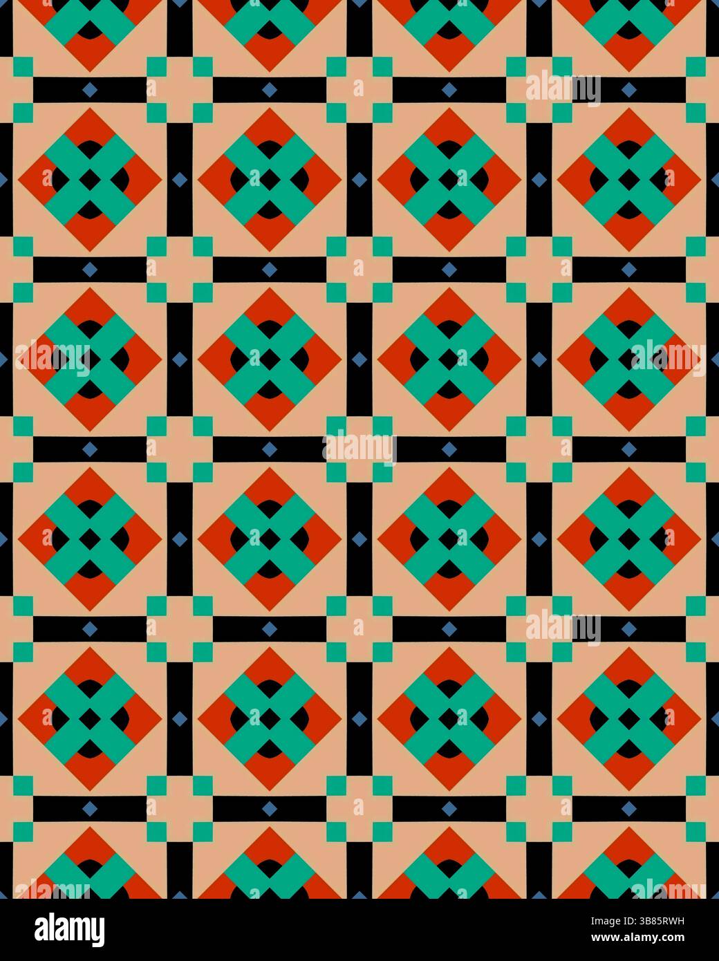 Un vivace design geometrico mette in mostra quadrati ripetuti e forme a rombo in più colori disposti in una griglia strutturata. Foto Stock Un vivace design geometrico mette in mostra quadrati ripetuti e forme a rombo in più colori disposti in una griglia strutturata. Foto Stock