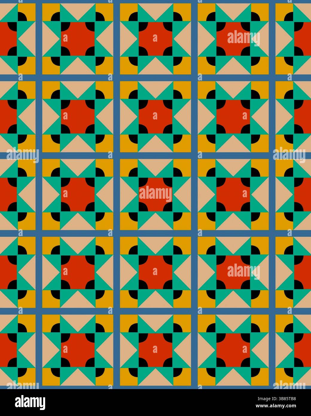 Questo design presenta una vivace gamma di forme a stella in rosso, verde e blu, disposte a ripetizione su uno sfondo chiaro. Foto Stock Questo design presenta una vivace gamma di forme a stella in rosso, verde e blu, disposte a ripetizione su uno sfondo chiaro. Foto Stock