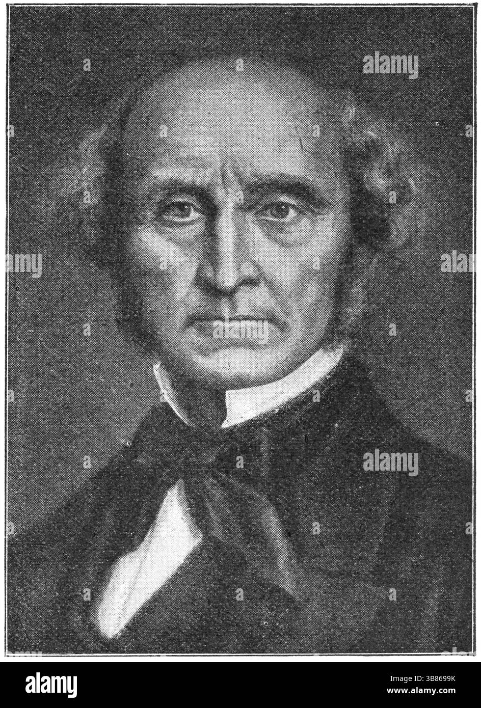 Ritratto di John Stuart Mill - filosofo inglese, economista politico e funzionario. Illustrazione del 19th ° secolo. Germania. Dorso bianco Foto Stock