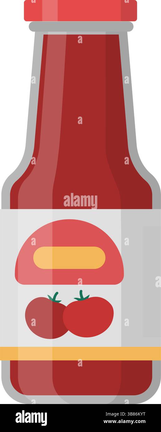 Deliziosa salsa di pomodoro in una bottiglia di vetro, concetto di vendita al dettaglio di generi alimentari e alimentari, isolata Illustrazione Vettoriale
