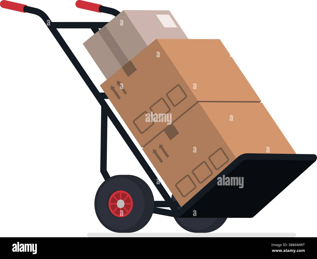 Carrello a mano caricato con scatole, magazzino e concetto di consegna, isolato Illustrazione Vettoriale