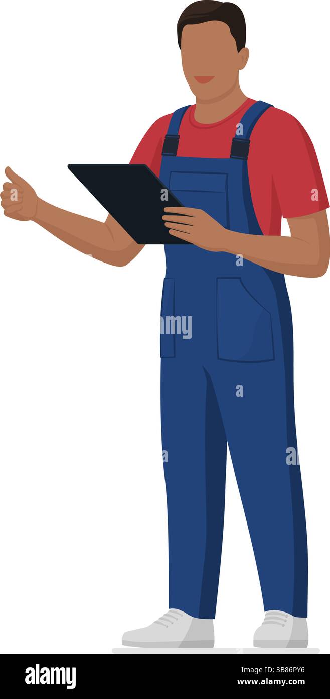 Tecnico professionista o ingegnere con portadocumenti in mano: Concetto di manutenzione e ispezione della caldaia, isolato Illustrazione Vettoriale