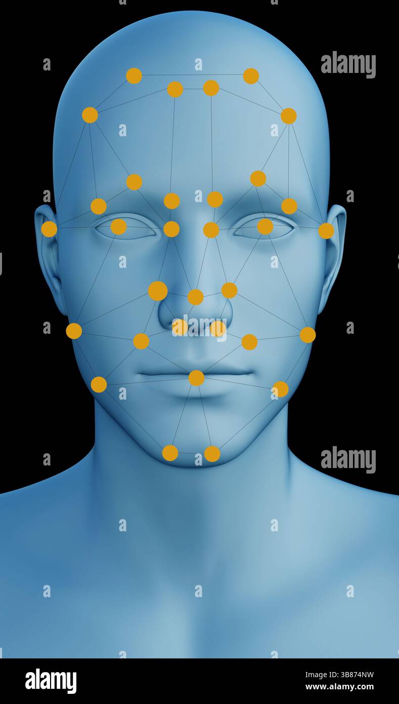 software umanoide e riconoscimento facciale e concetto tecnologico Foto Stock