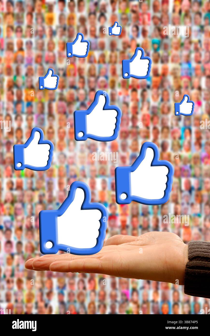 concetto di thumb-up per i social media come e la condivisione di contenuti Foto Stock