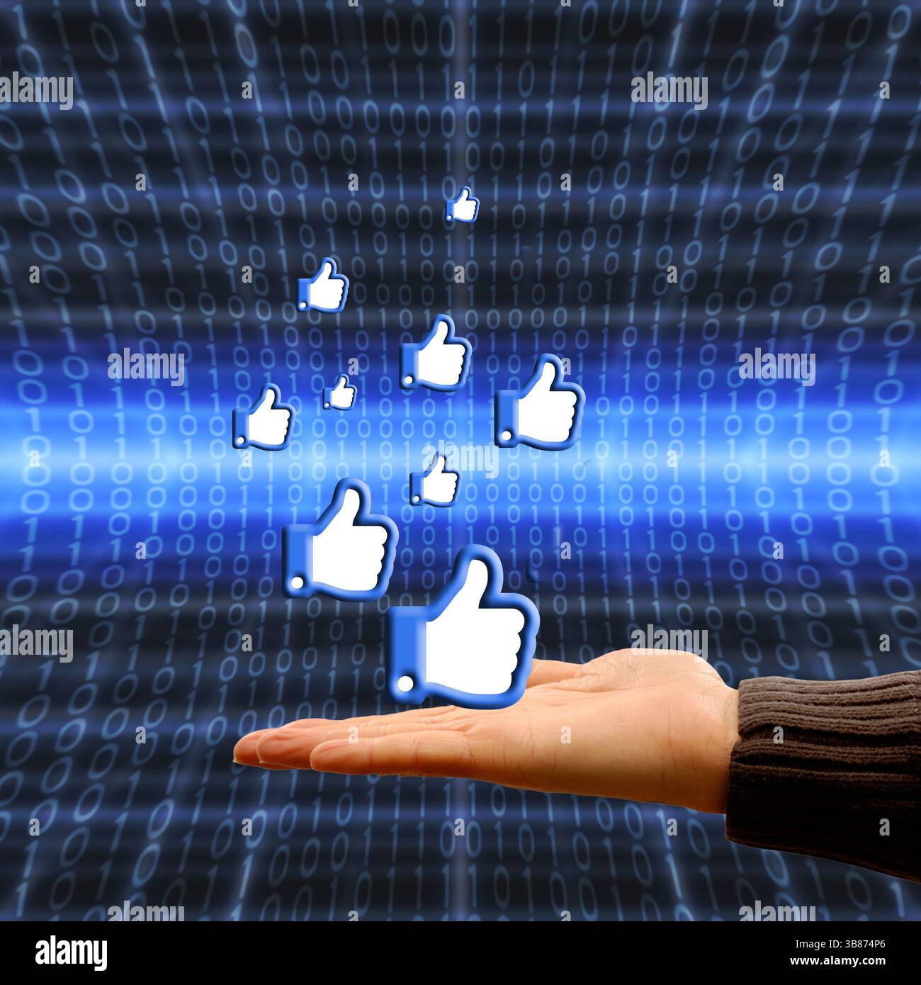 concetto di thumb-up per i social media come e la condivisione di contenuti Foto Stock