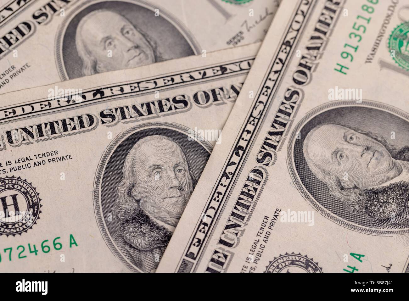 100 dollari USA, denaro con un valore nominale di cento dollari americani, dritto di dollari Foto Stock