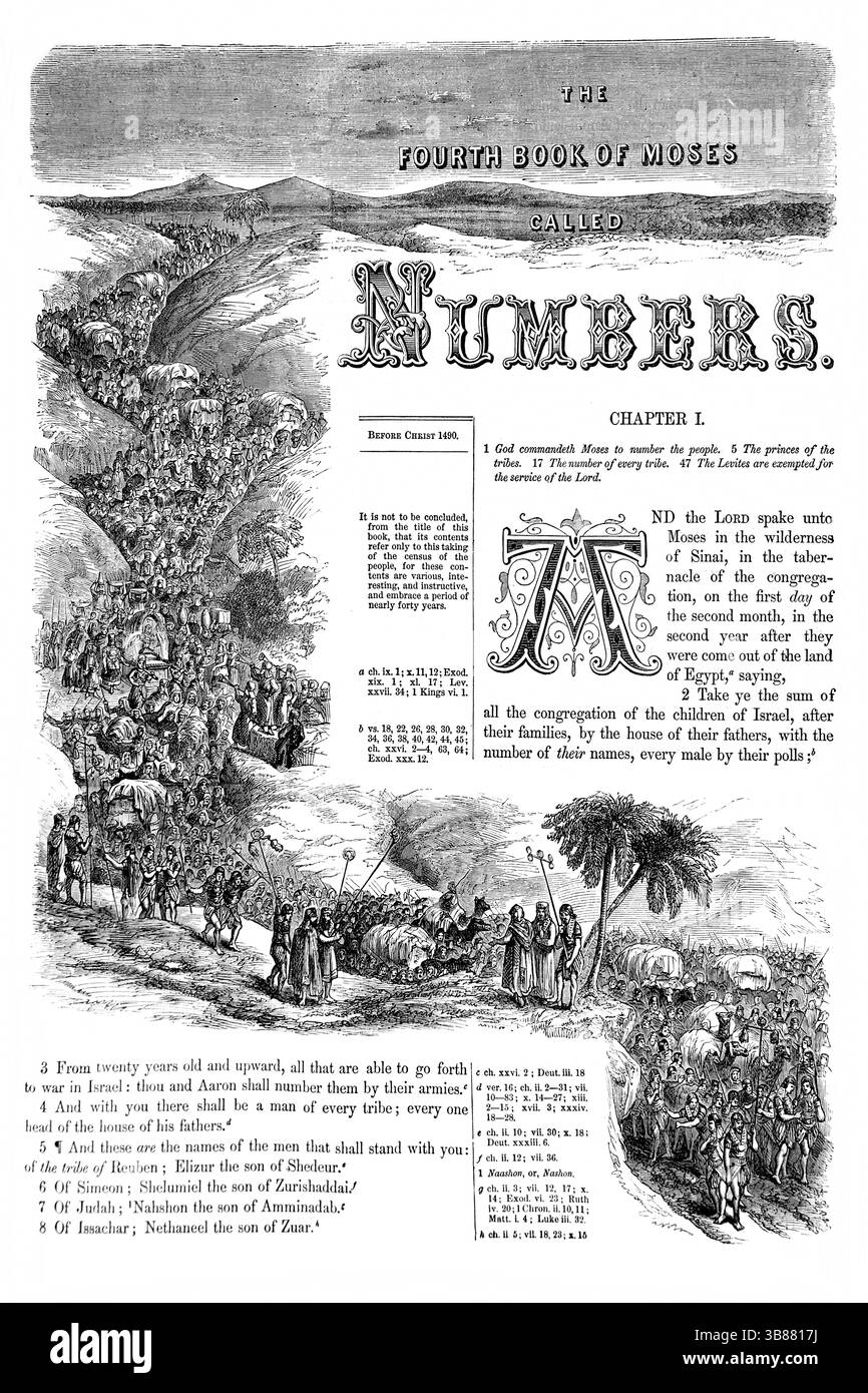Title Page Numbers The Fourth book of Moses from Antique 19th Century the Holy Bible containing the Old and New Testaments with Explanatory Notes, Ref Foto Stock