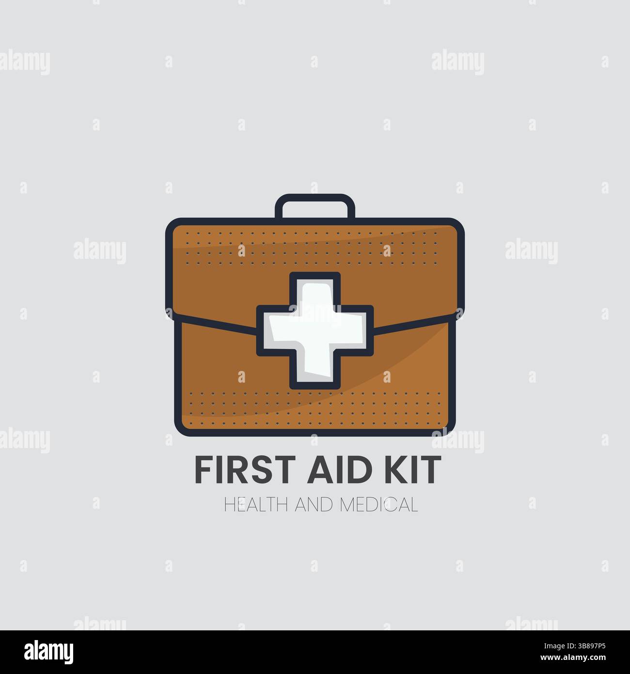 Icona vettore kit di pronto soccorso: Scatola medica marrone con croce bianca, simbolo salute e forniture mediche per emergenza, trattamento e sicurezza Illustrazione Vettoriale