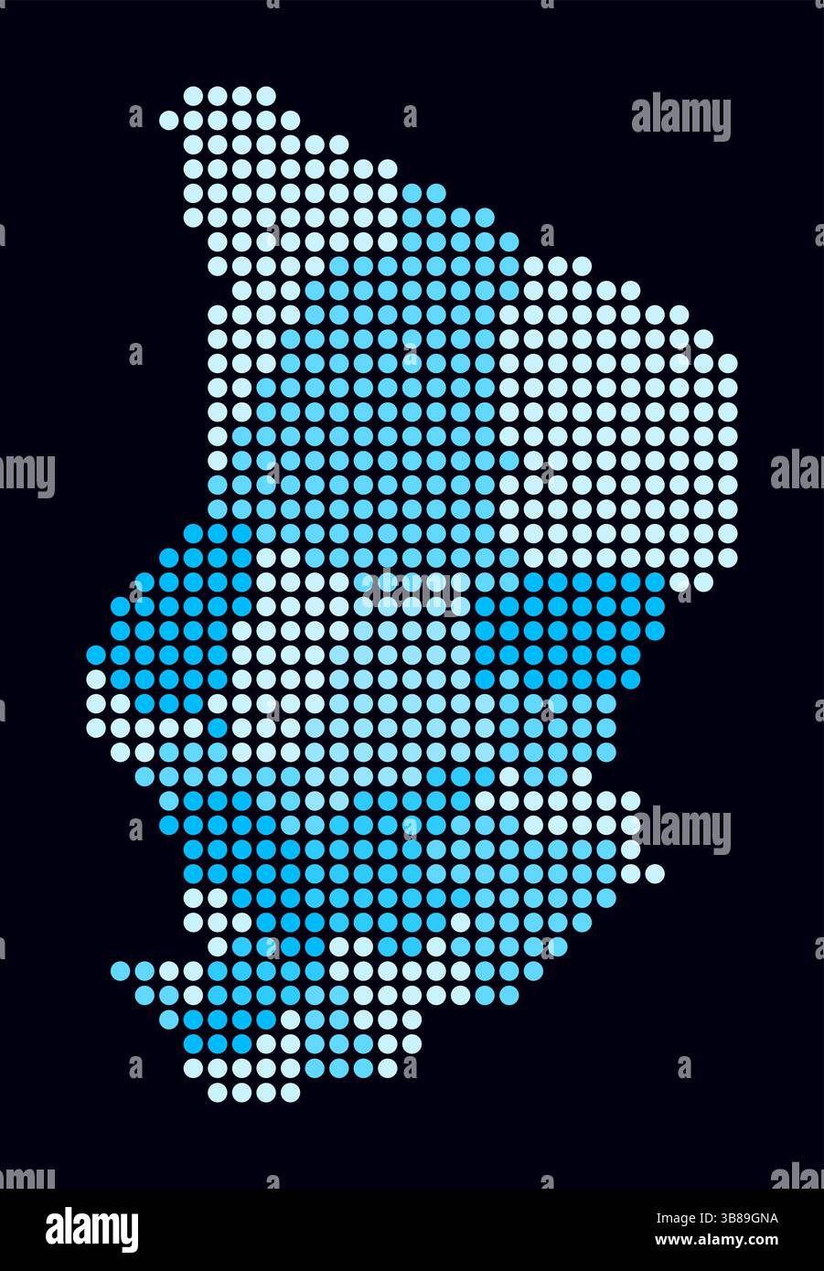 Cartina punteggiata in Ciad. Mappa digitale del paese su sfondo scuro. Forma del Ciad con punti circolari. Stile puntini colorati. Cerchi di grandi dimensioni. Illustrazione Vettoriale