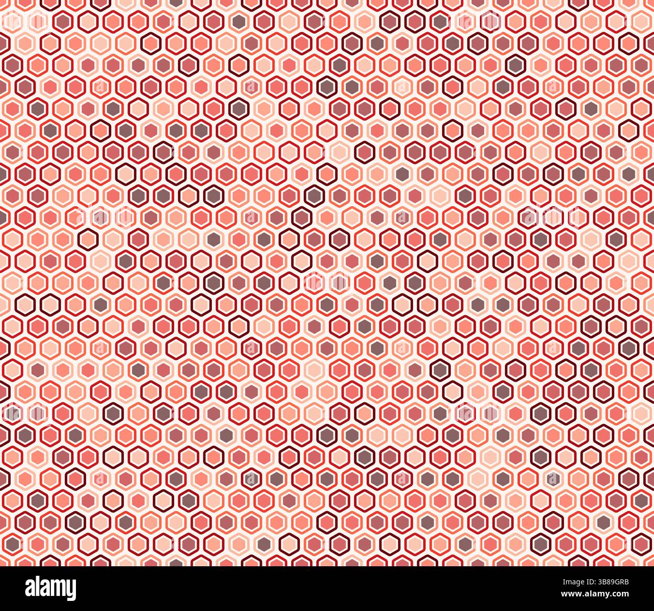 Sfondo celle esagonali a nido d'ape. Celle esagonali arrotondate in grassetto con imbottitura e celle solide interne. Toni di colore rosso. Profili esagonali. Modello a piastrelle. Illustrazione Vettoriale