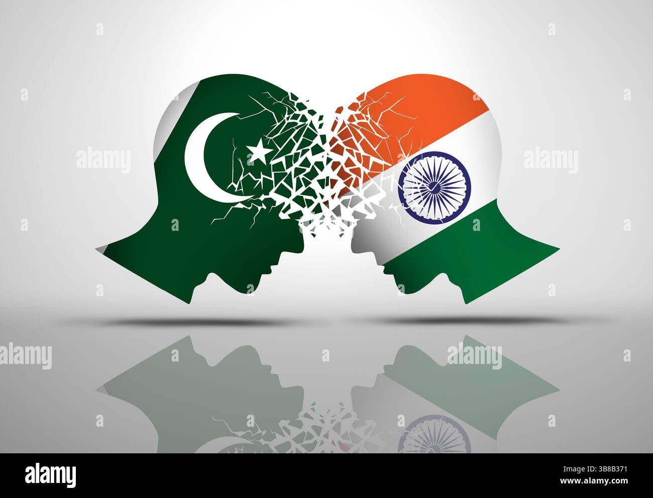 Pakistan e India si scontrano come un conflitto geopolitico tra i pakistani e le nazioni indiane come sicurezza dell'Asia meridionale Foto Stock