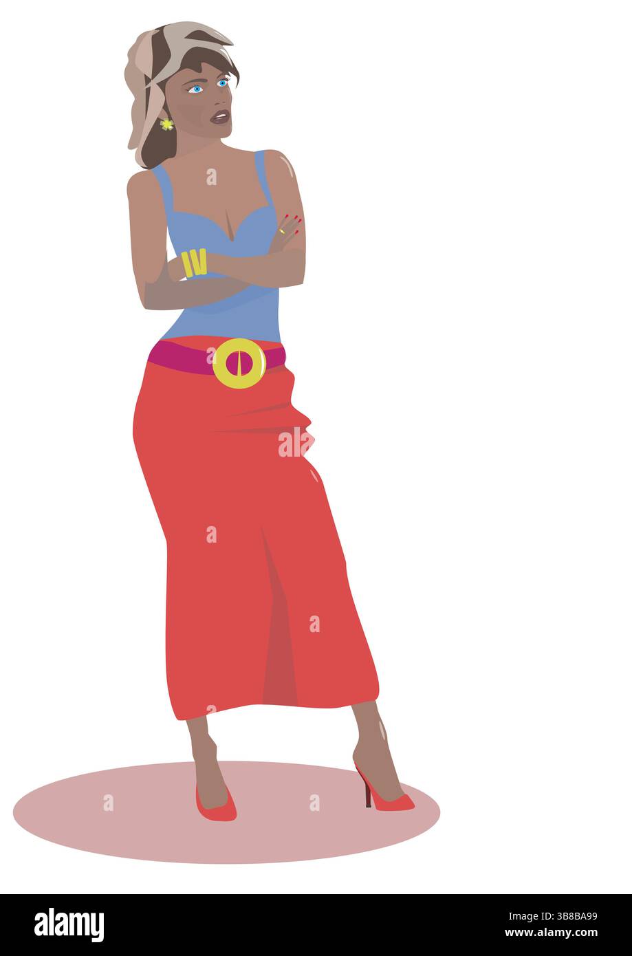 bella donna con abiti colorati, illustrazione vettoriale Foto Stock