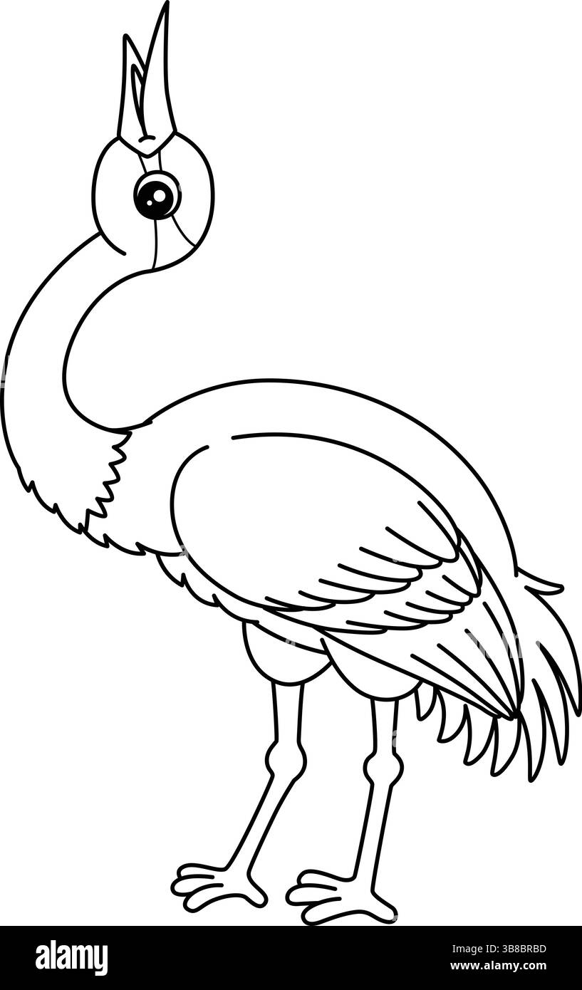 Pagina da colorare isolata per uccelli Crane per bambini Illustrazione Vettoriale