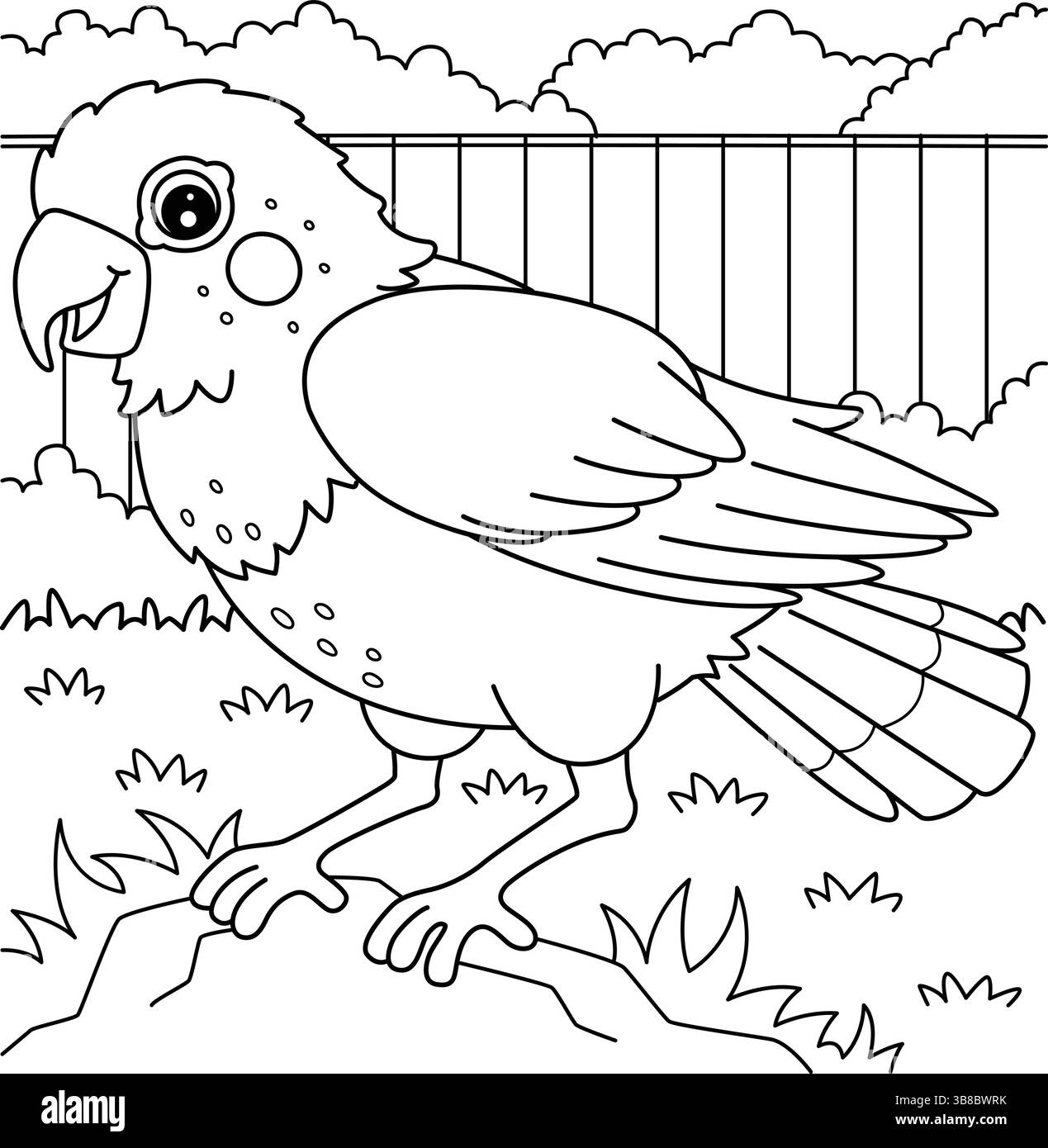 Pagina da colorare per bambini Bird Pionus Parrot Illustrazione Vettoriale