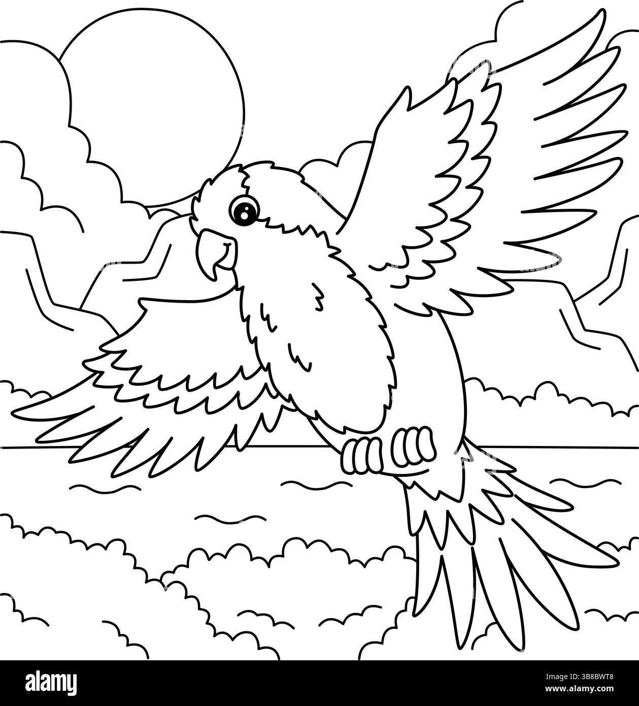 Pagina da colorare per i bambini del Parakeet Bird Monk Illustrazione Vettoriale