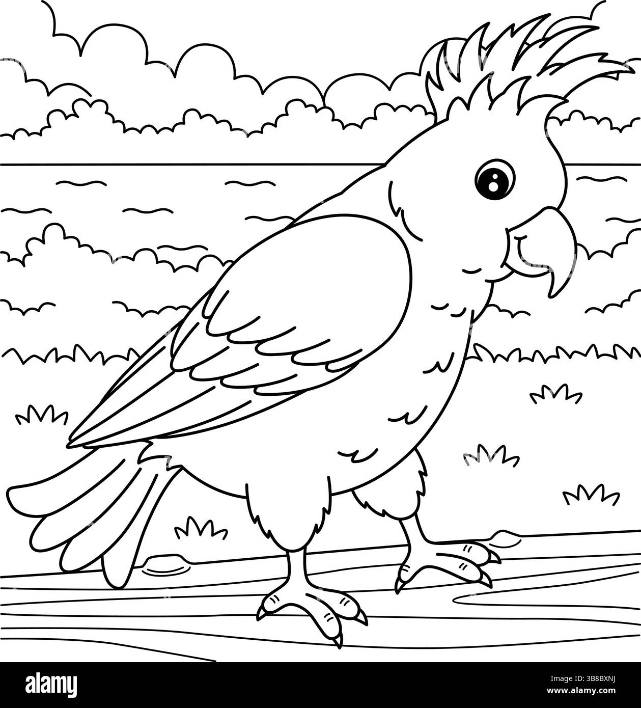 Pagina da colorare Bird Cockatoo per bambini Illustrazione Vettoriale