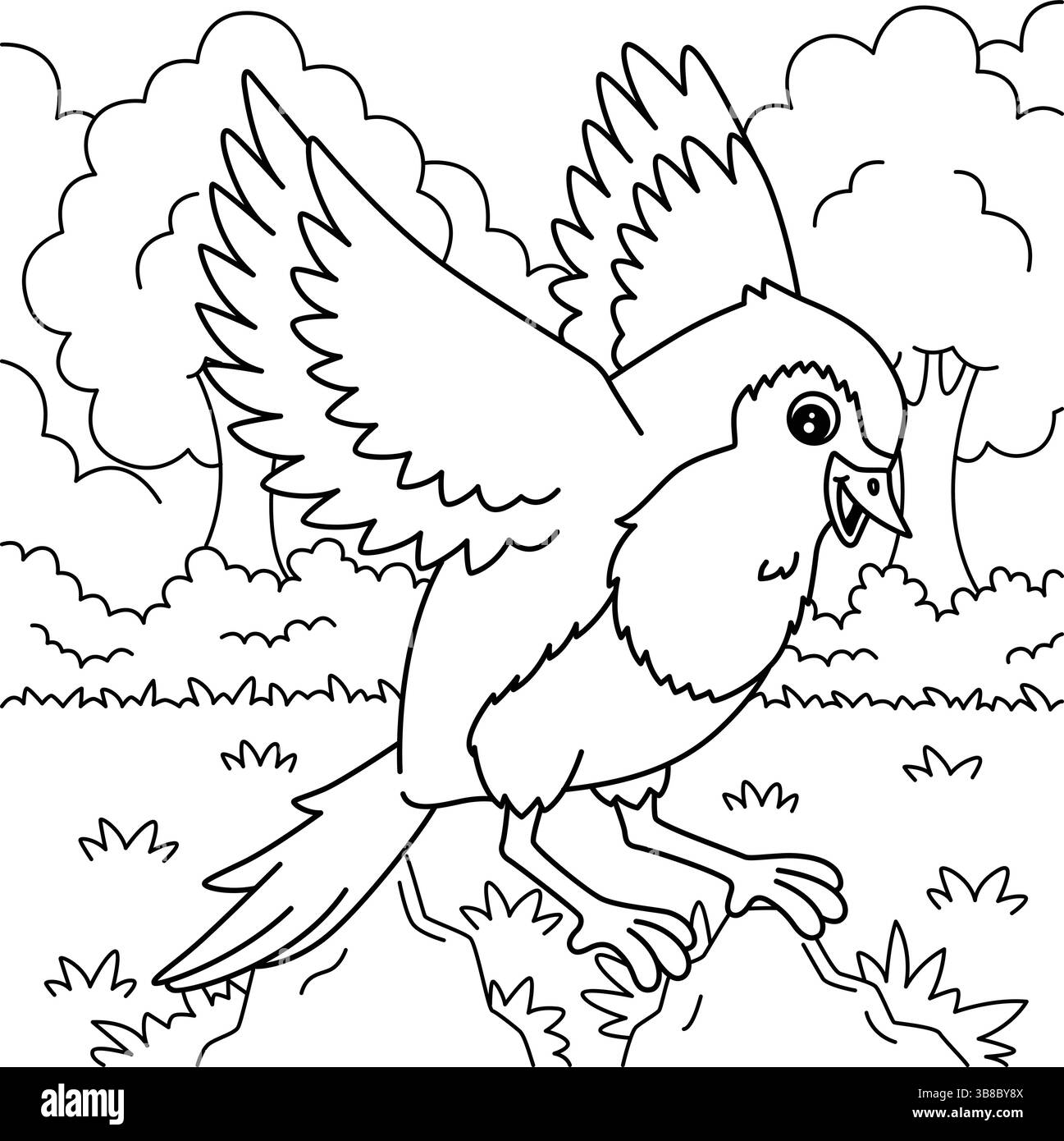 Bird European Robin Coloring Page per bambini Illustrazione Vettoriale