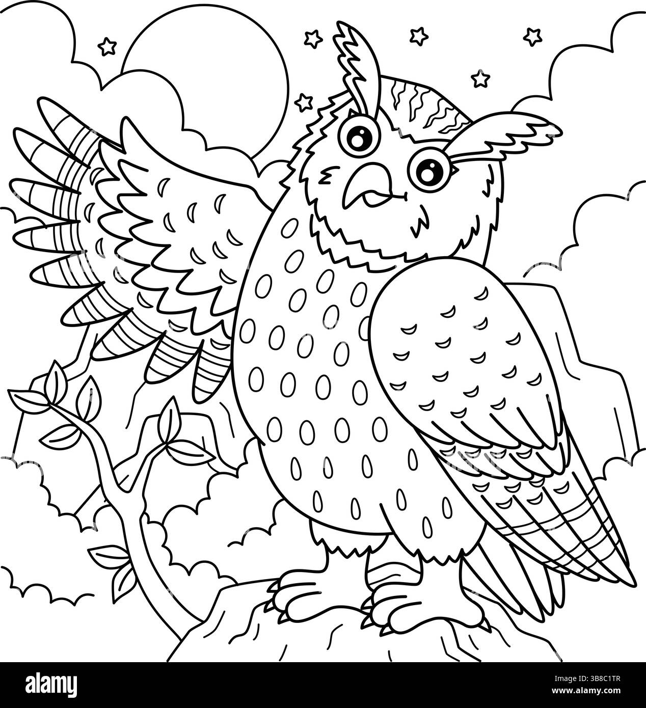 Pagina da colorare del gufo dell'aquila eurasiatica per bambini Illustrazione Vettoriale