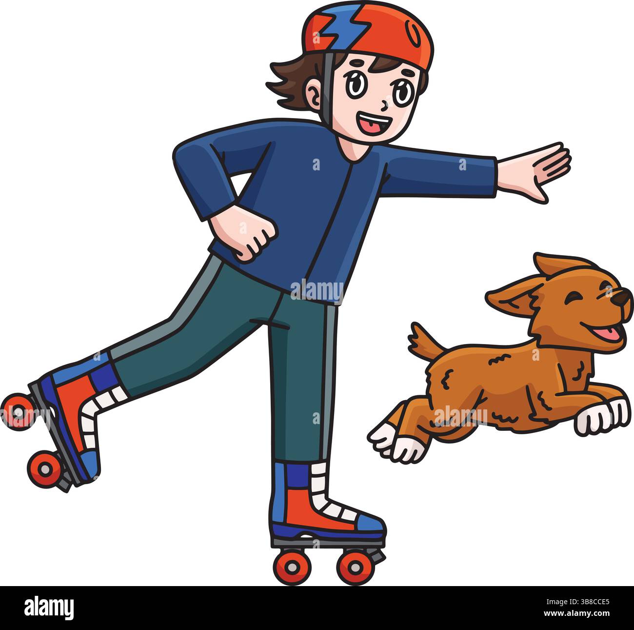 Roller Skating Boy con clip per cartoni animati Illustrazione Vettoriale