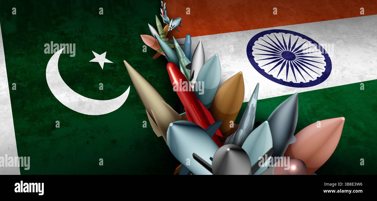 Pakistan India conflitto di crisi militare come un conflitto geopolitico tra i pakistani e le nazioni indiane come una crisi di sicurezza dell'Asia meridionale dovuta al po Foto Stock