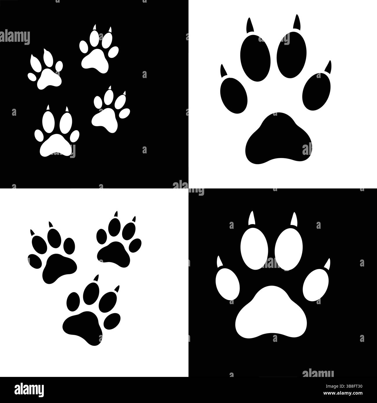 Set di icone Paw verticale – tracce PET in grassetto in bianco e nero Illustrazione Vettoriale
