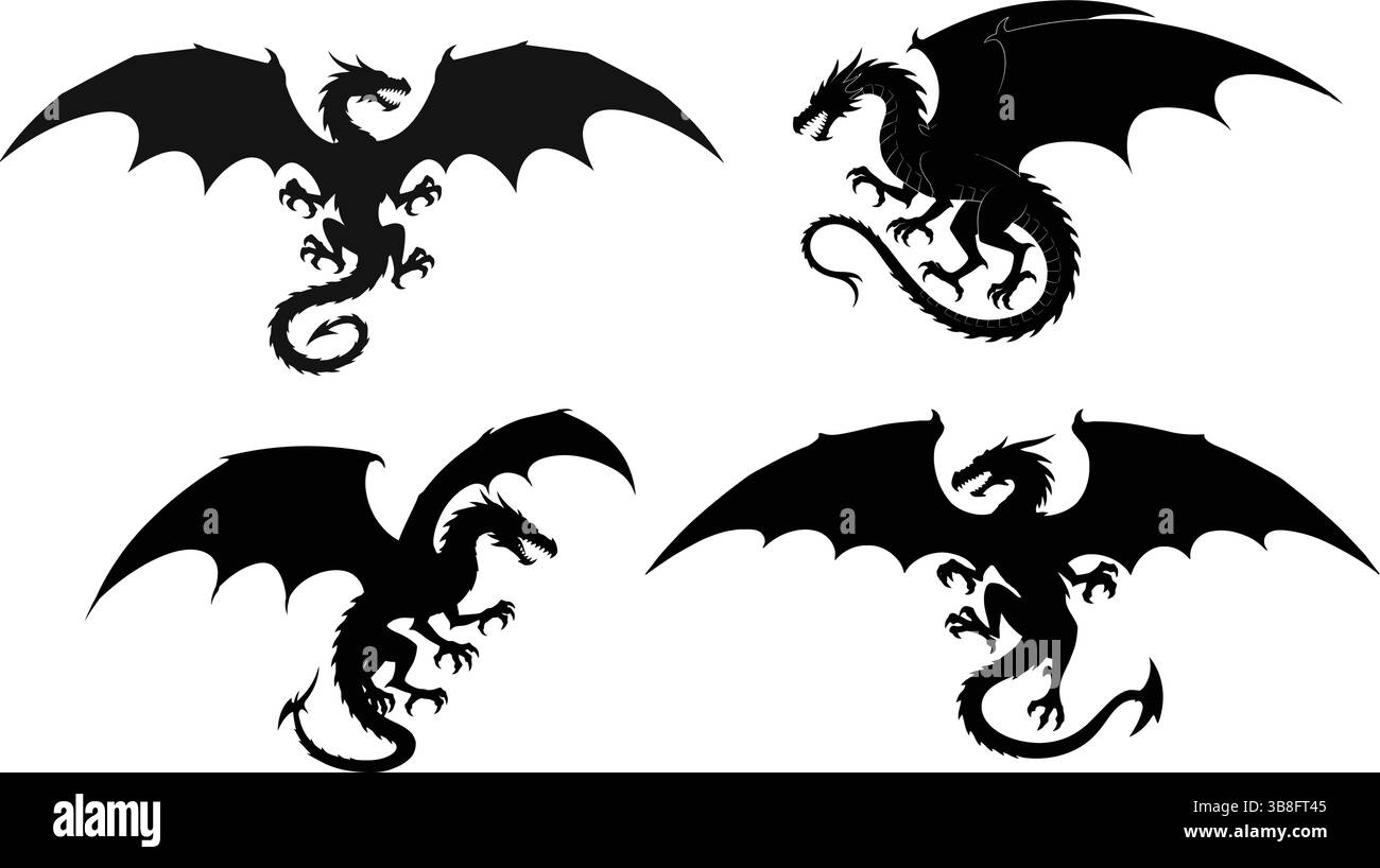Dragon silhouette Clipart – icone mitiche creature vettoriali Illustrazione Vettoriale