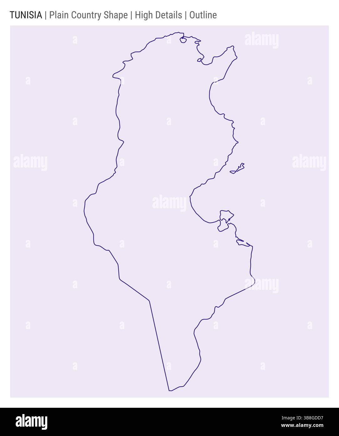 Mappa della nazione della Tunisia. Dettagli di alto livello. Stile contorno. Forma della Tunisia. Illustrazione vettoriale. Illustrazione Vettoriale