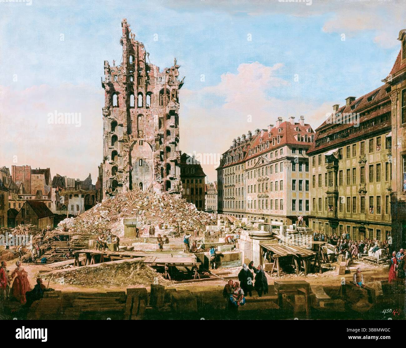 Bernardo Bellotto pittura, le rovine della Kreuzkirche a Dresda, olio su tela, 1765 Foto Stock