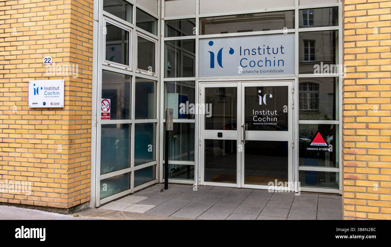 Ingresso all'Institut Cochin. L'Institut Cochin è un centro di ricerca biomedica francese affiliato con Inserm, CNRS e Paris-Cité University Foto Stock