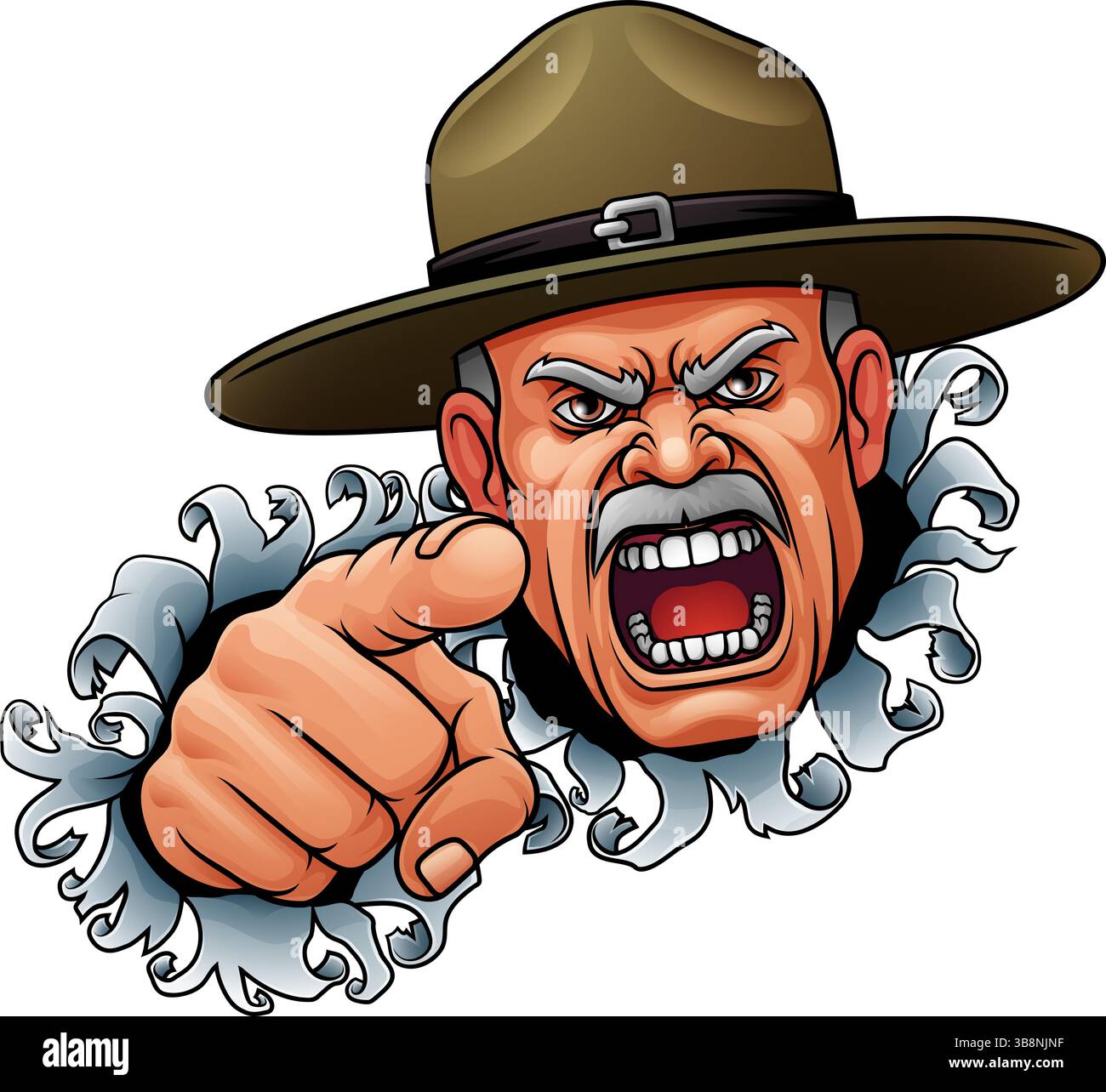 Istruttore di esercitazione sergente Bootcamp soldato dell'esercito Illustrazione Vettoriale