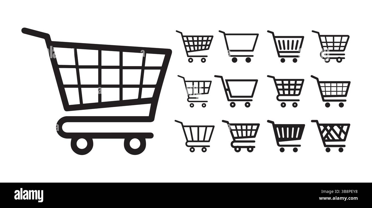 Set icone carrello , simboli carrello vettore per e-commerce e uso al dettaglio , Set icone carrello, icona carrello, carrello, icona business Illustrazione Vettoriale