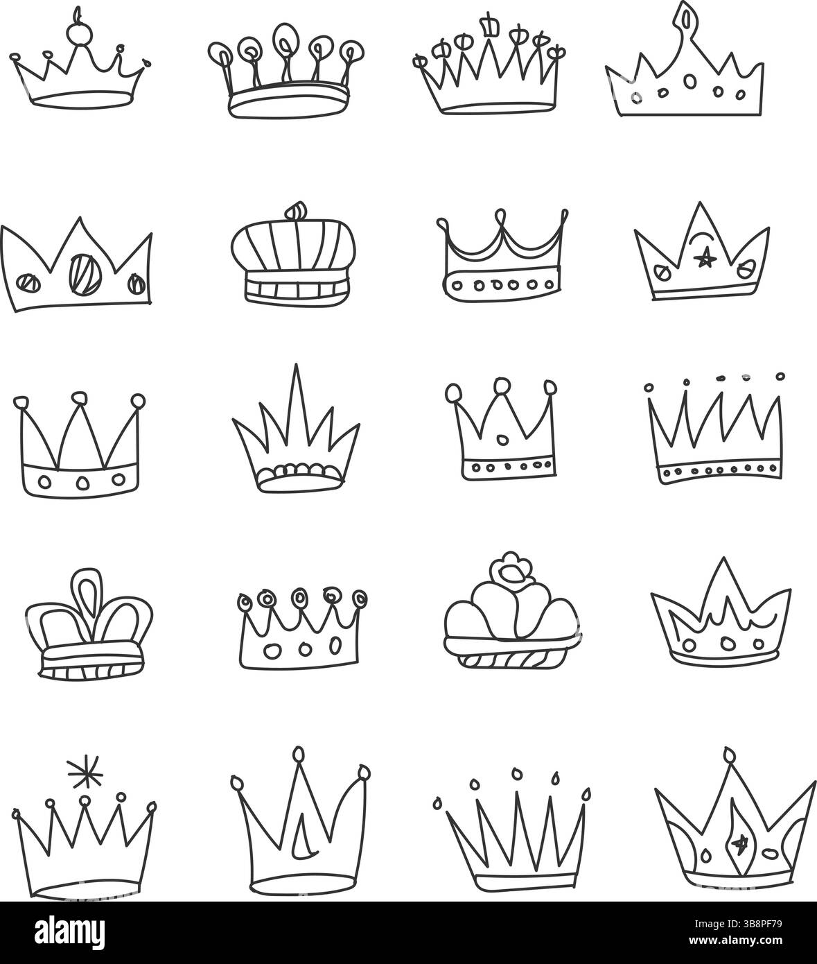 Set artistico Crown Line disegnato a mano: Design unici Illustrazione Vettoriale