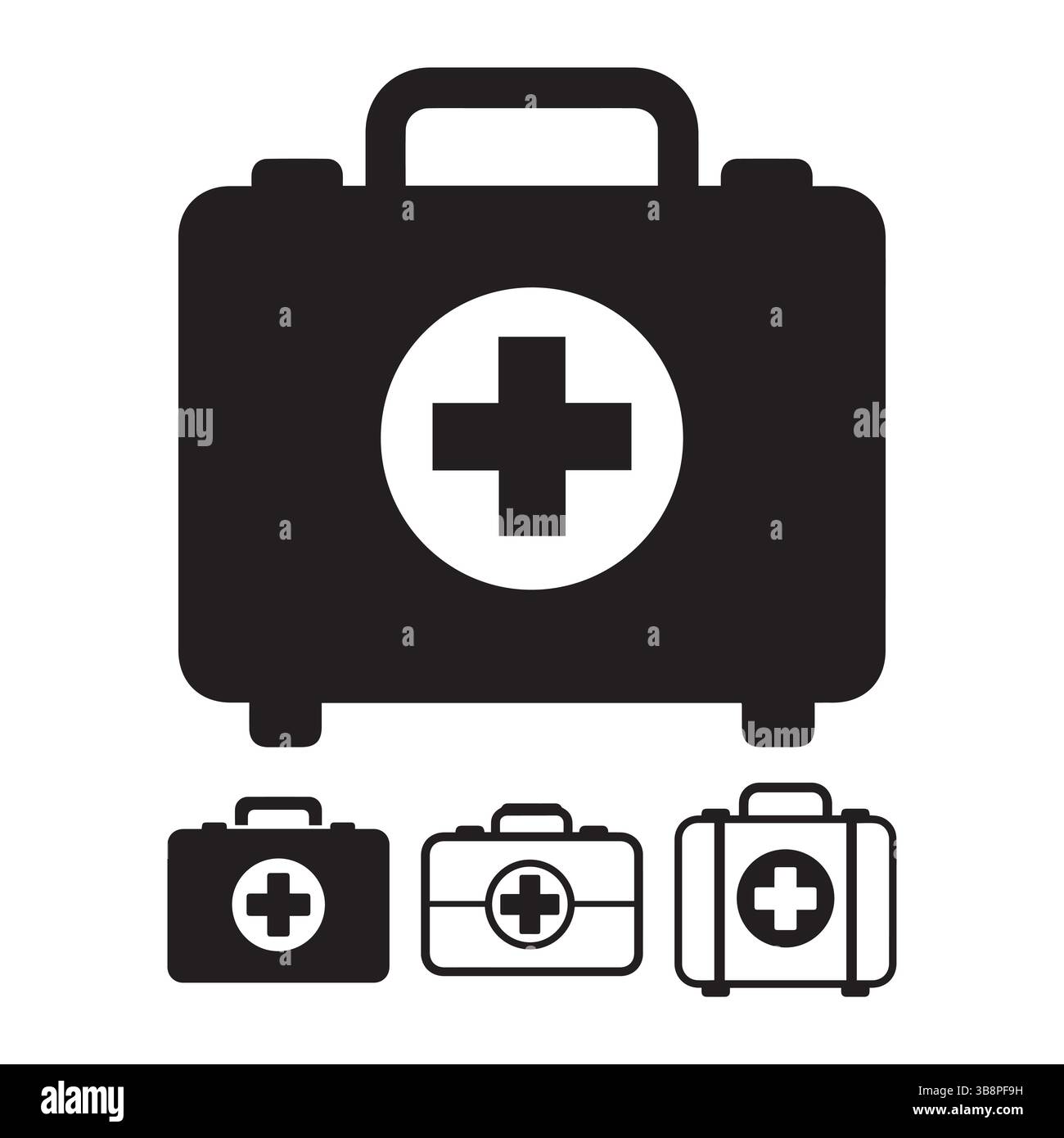 Icone del kit di pronto soccorso medico , Set vettoriale della borsa di assistenza sanitaria di emergenza Illustrazione Vettoriale